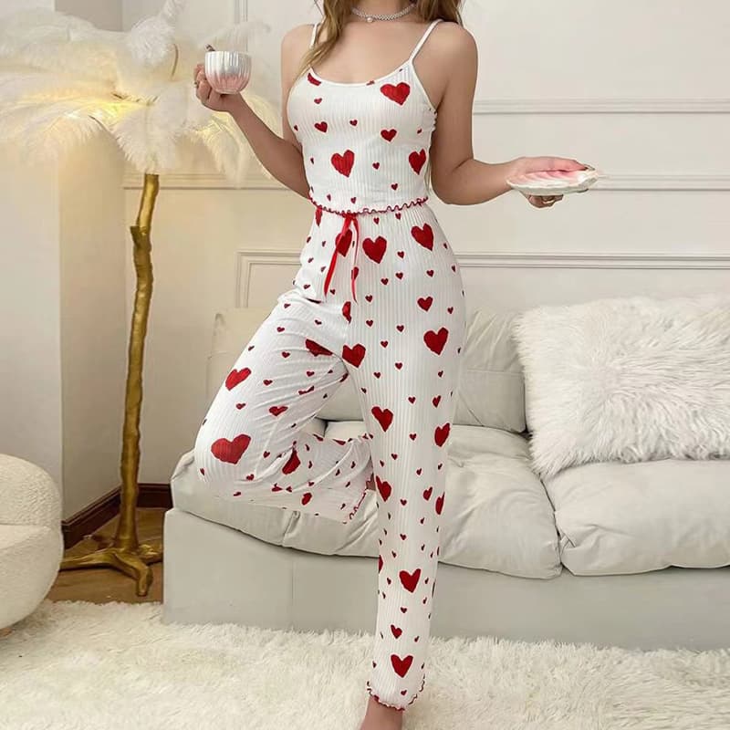 Women's Intimates Home Clothes With Ribbed Love Strap Vest Pajamas For Women That Can Be Worn Outside Trousers Suit