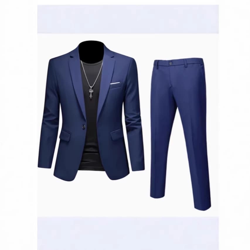 ​Men's Slim Fit Business Suit –Spring/Summer Wedding Blazer & Groom Tuxedo– Poly-Cotton Blend Single-Breasted Suit Jacket With Peak Lapel​