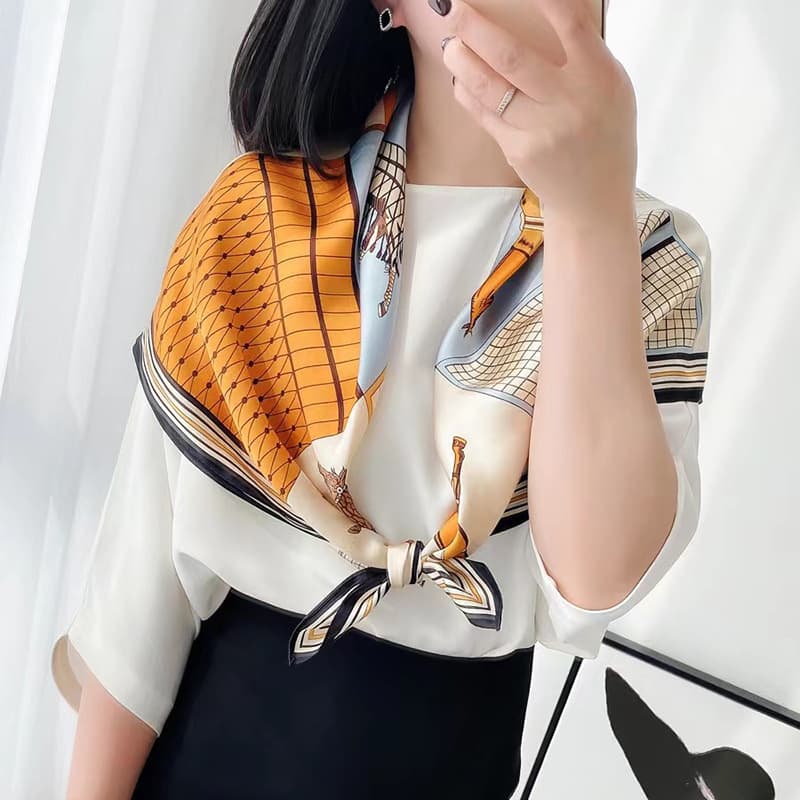 Scarves, square women's imitation silk, high-end and elega, professional flight attendas versatile scarves, thin