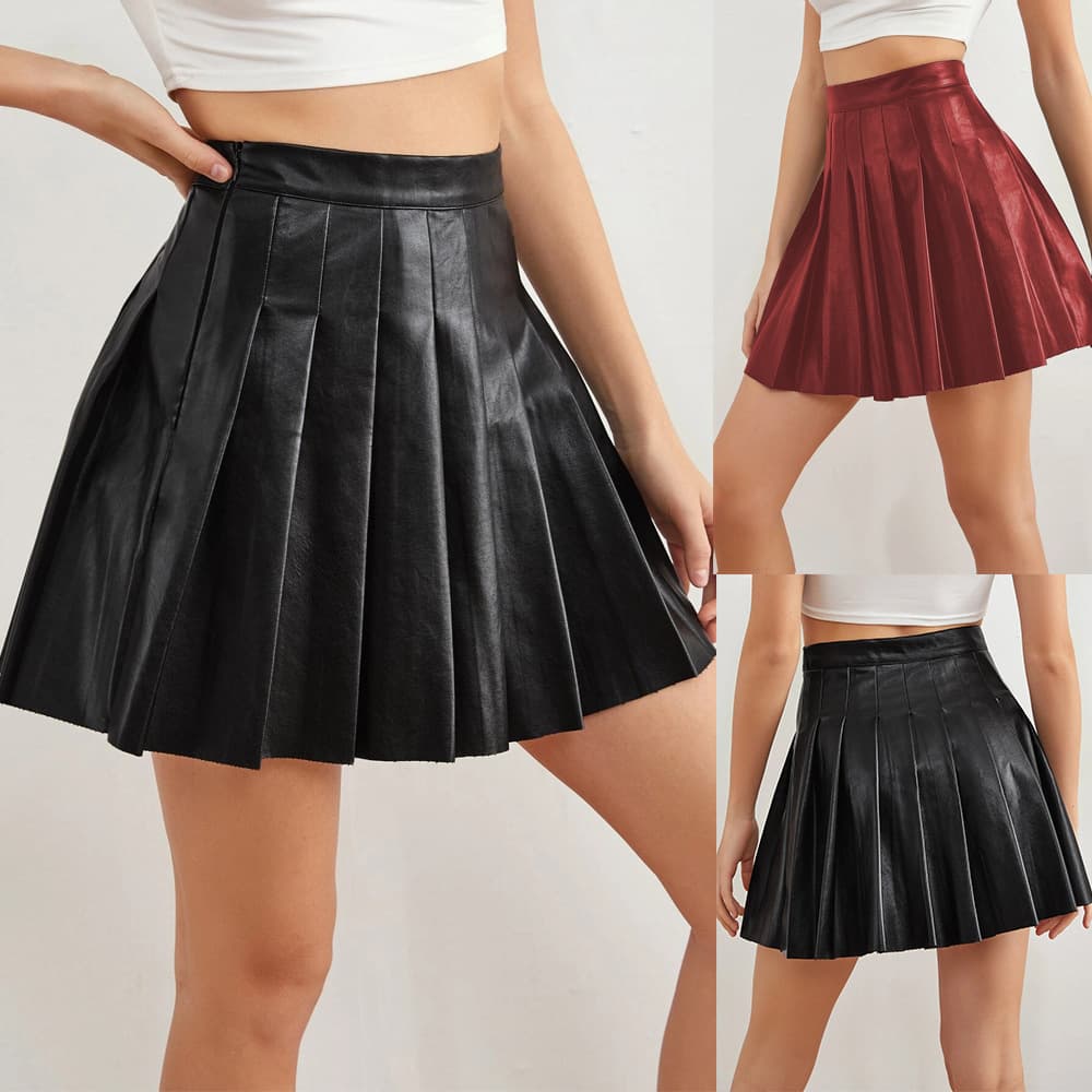 Women's fashion sexy skirt elegant high waist leather skirt