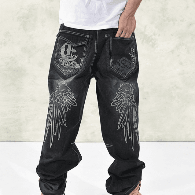 Men's Clothing Embroidery Large Size Foreign Trade Loose Plus Fat Plus Hip Hop Trend Fat Guy Skateboard Pants