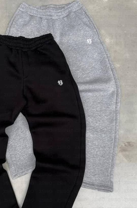 Ensemble unisexe à capuche brodée, manches longues, noir et bleu, style sportswear confortable et ample, composé d'un sweat-shirt et d'un pantalon