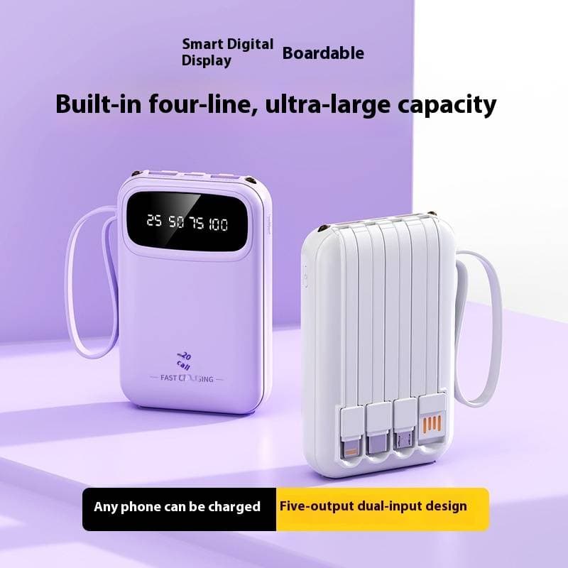 20000mAh Portable Power Bank With Built-in Cables, Compact & Fast Charging, Ideal For Travel & Gifts (Custom Logo Available)​