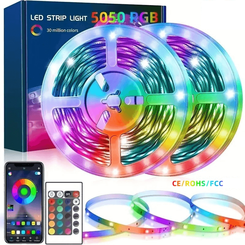 Kit de bande lumineuse LED RVB 5050 avec télécommande 44 touches et contrôle Bluetooth, alimentation USB 5 V, 12/30/60 LED par mètre, pour la décoration de la maison et des fêtes