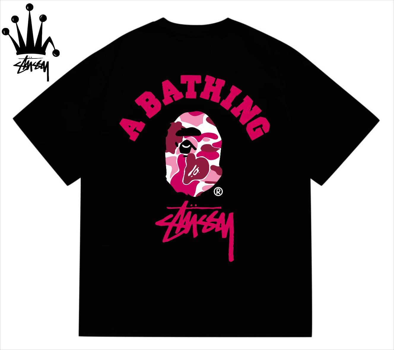 Stussy&Ape Co Branded Camo Logo Letter Camo Ape Pattern Printed Cotton Short Sleeved T-shirt For Men And Women