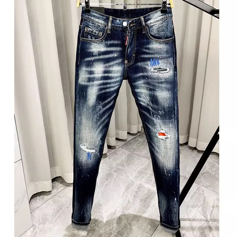 Men's Slim Fit Washed Denim Jeans Straight Leg Stretch Comfort Mid Waist Youth Fashion Designer Pants For Winter