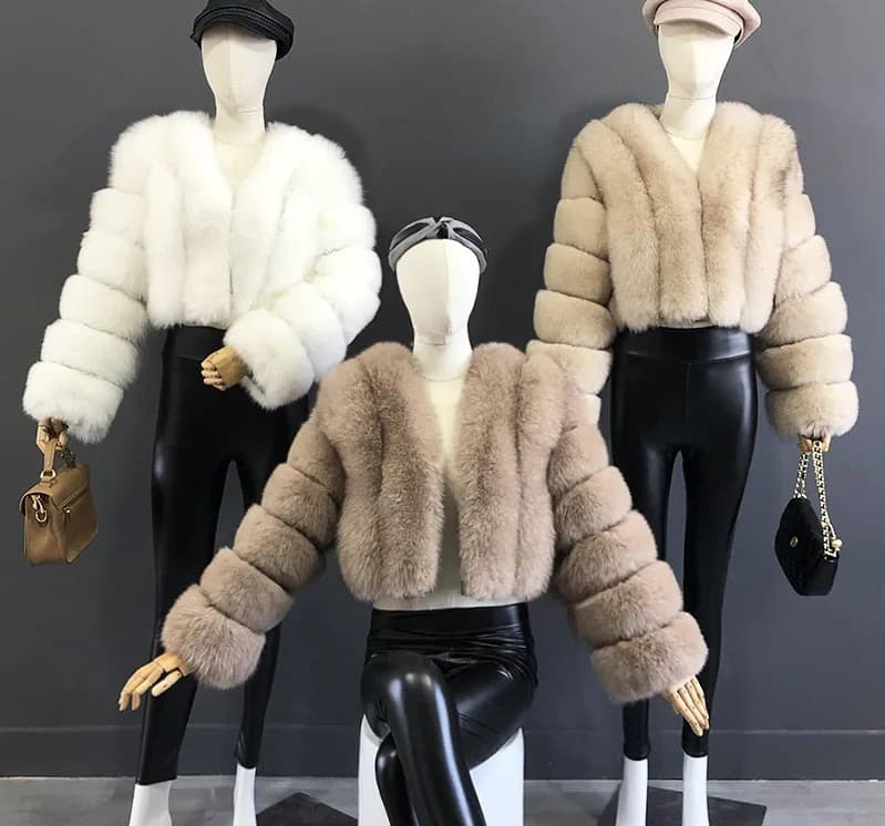 Women's Faux Fox Fur Coat For Women Spliced Short Long Sleeve Faux Fur Coat