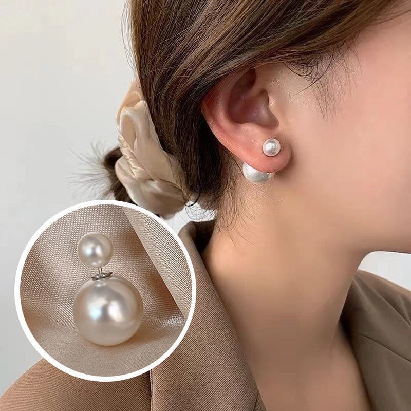 925S Silver Needle Shining Double Sided Pearl Earrings Instagram Elegant Women's Jewelry Ear Studs Accessories