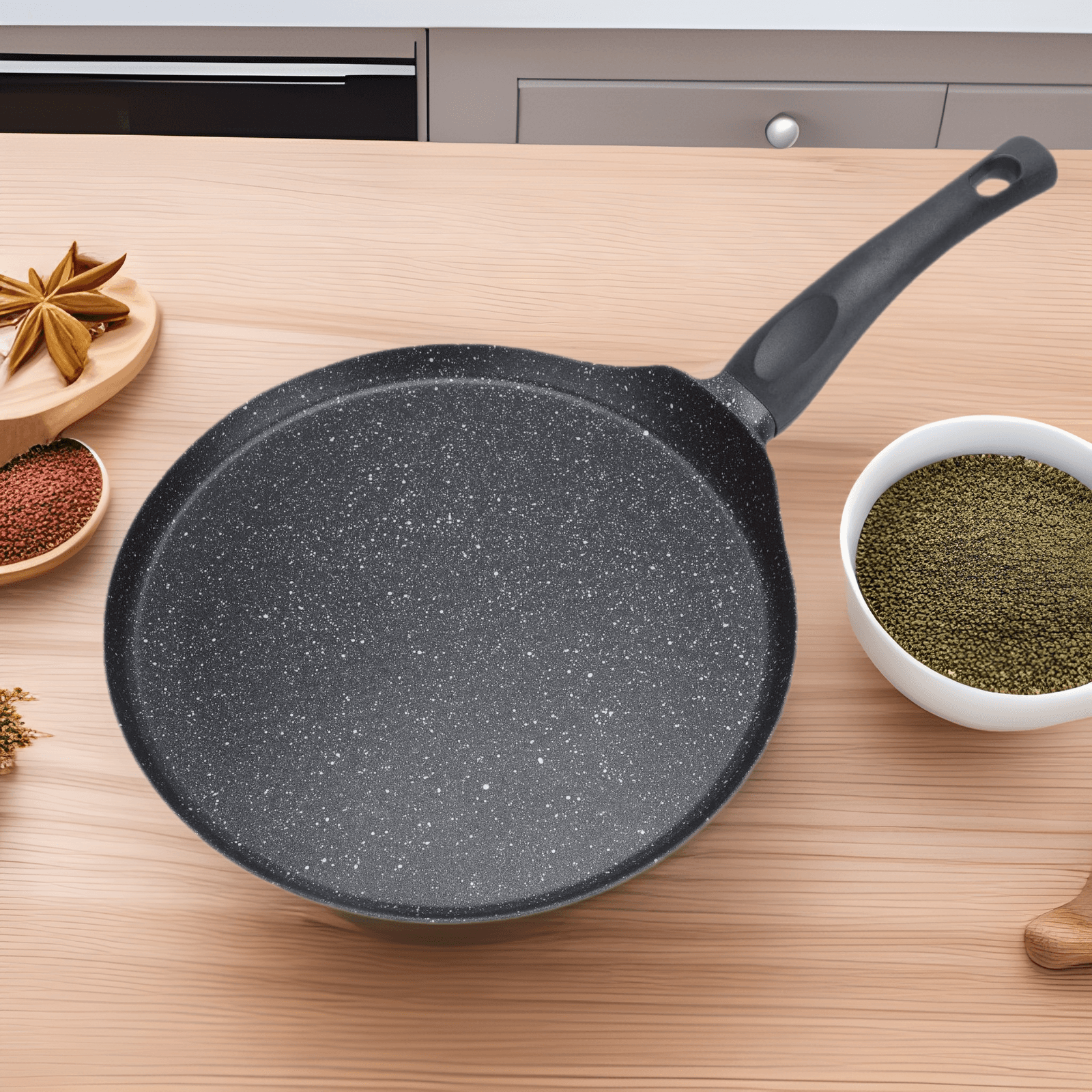 Non-Stick Frying Pan Granite Coating - Eggs, Pancakes, Steak & More - Universal Induction & Stove Compatibility (Includes Spatula & Oil Brush)