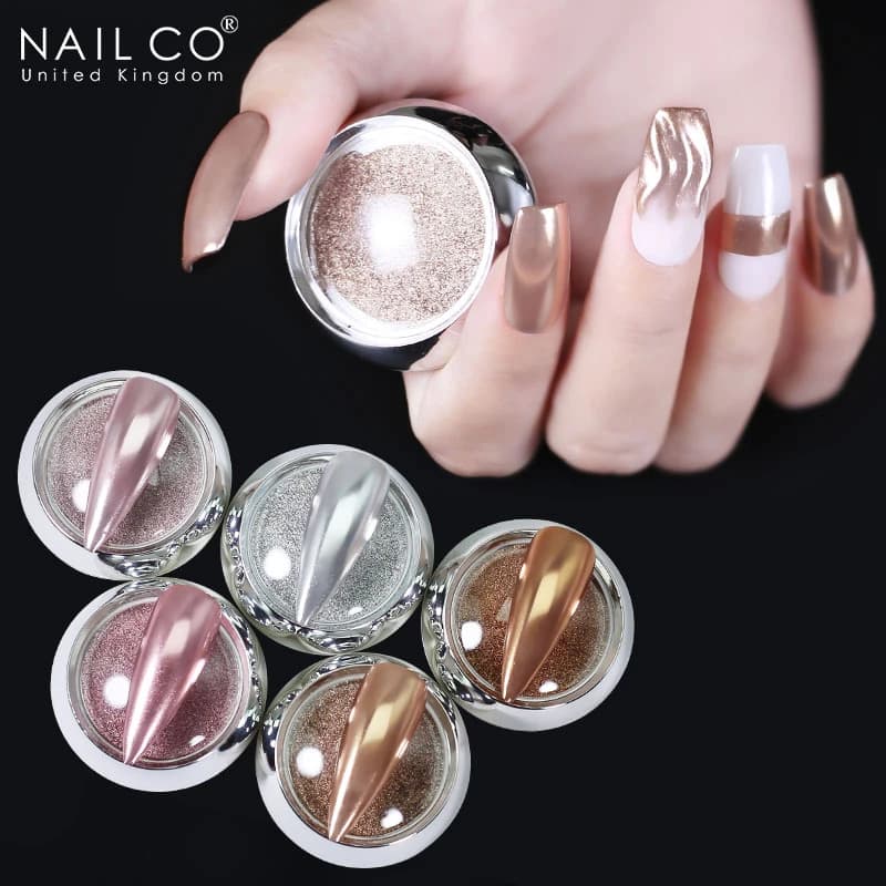 NAILCO 5pcs Set Holographics Nail Powders Shining Rose Gold Metal Mirror Powder Manicure For Nail Art Chrome Pigment Accessories