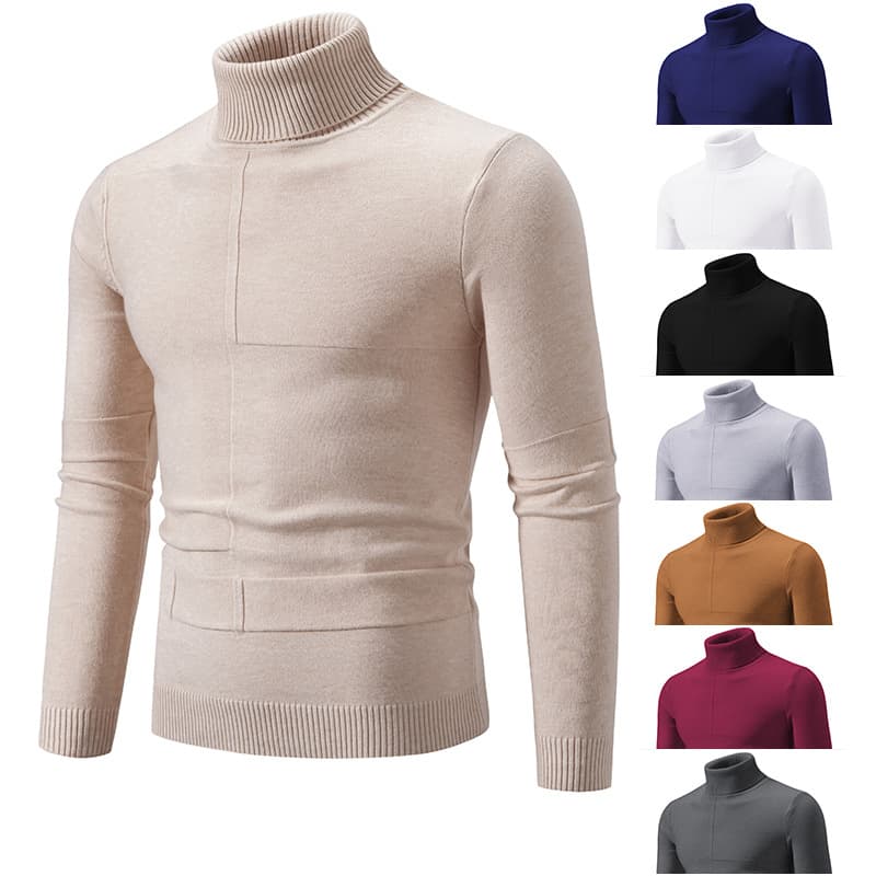 2023 autumn and winter foreign trade men's turtleneck sweater men's Korean version slim solid color pullover bottoming sweater