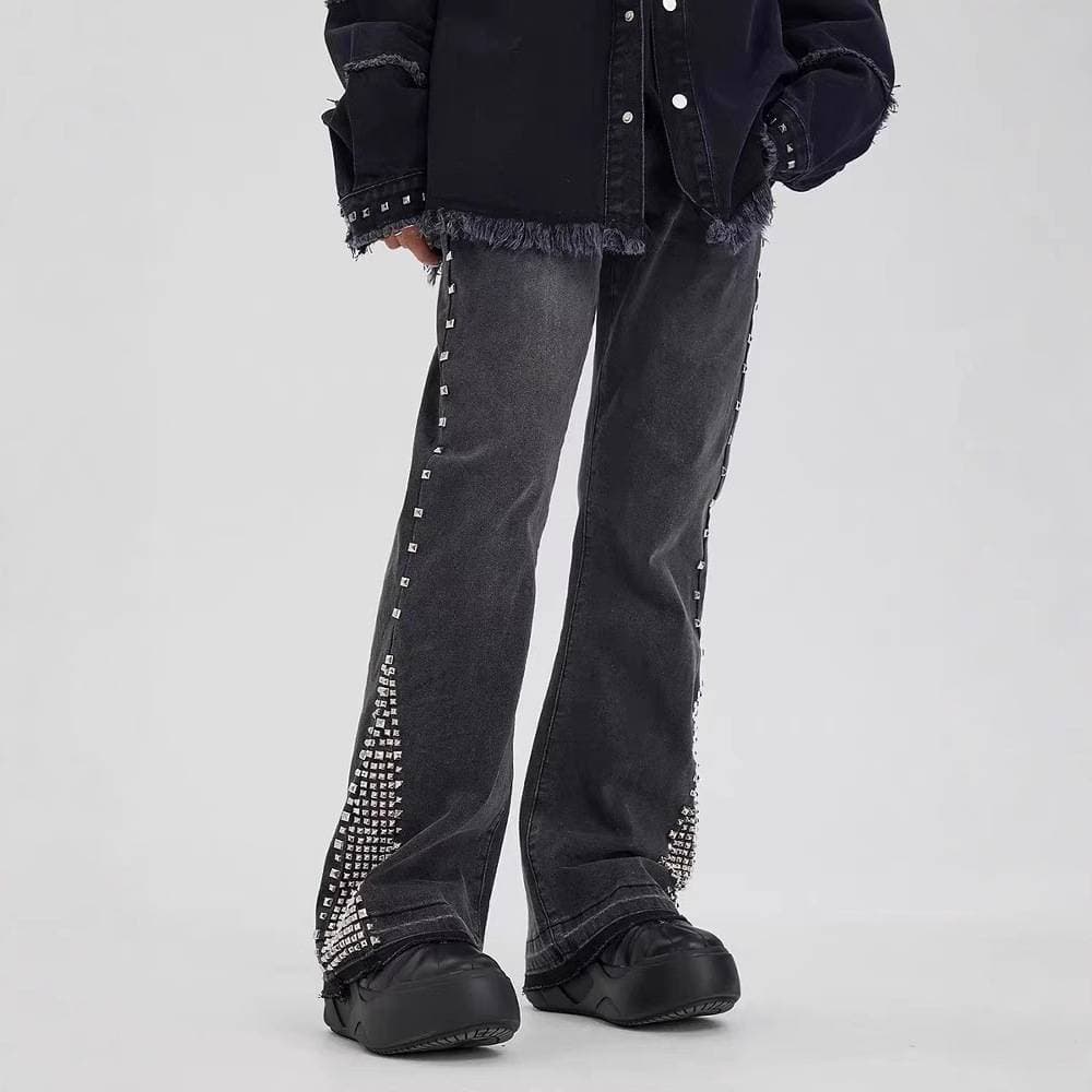 Men's Clothing European And American High Street Black Cross Badge Hot Diamond Ripped Jeans Men's Slim Fit Casual Long Pants Trendy Brand