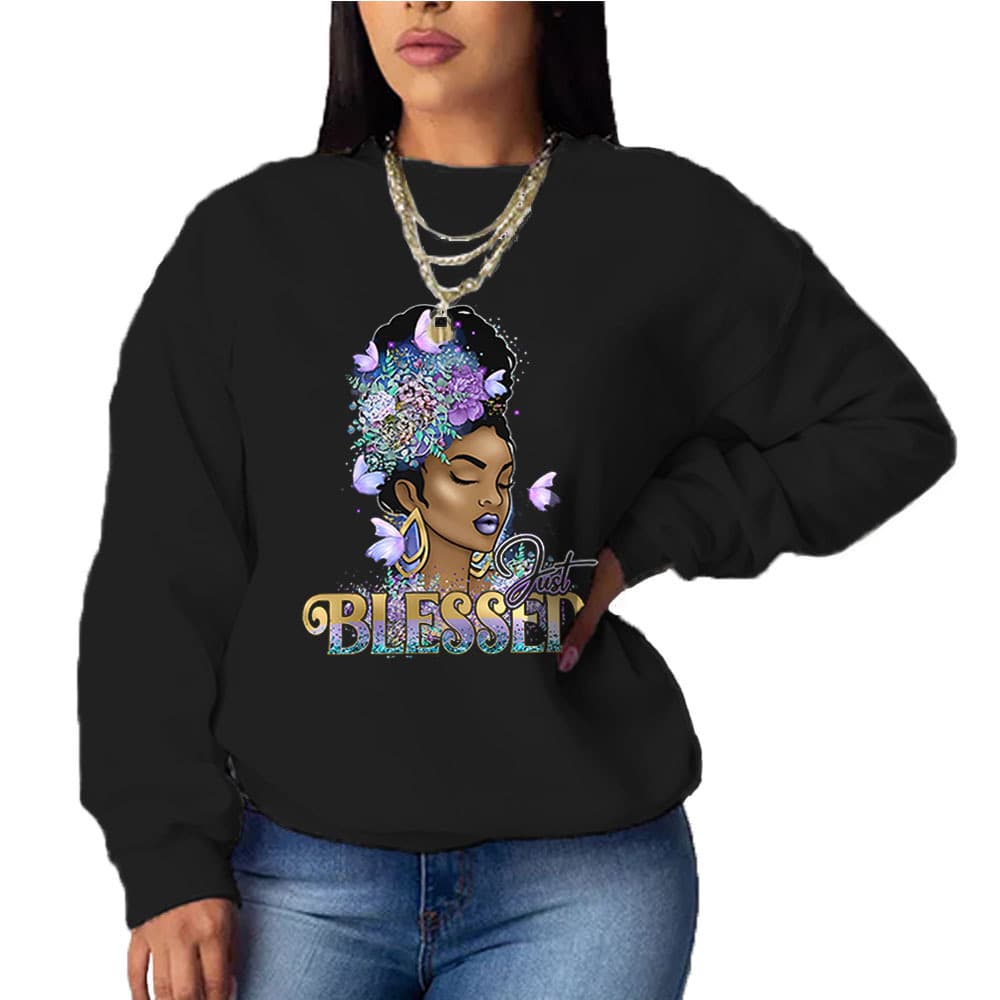 Women's Printed Headless Casual Loose Long-sleeved Hoodie
