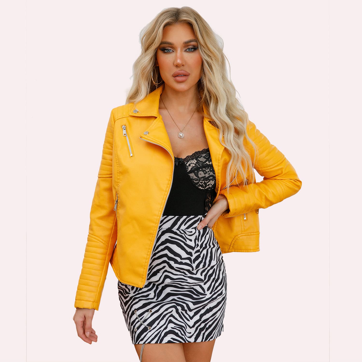 Women's Clothing Spring And Autumn Short Leather Jacket Slim Lapel Motorbike Clothing Diagonal Zipper Jacket