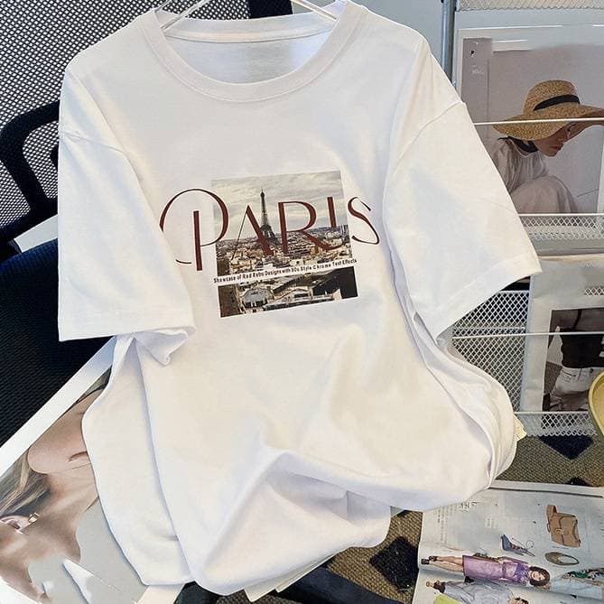 Women's Clothing Creative Printing Round Neck Pullover Combed Cotton