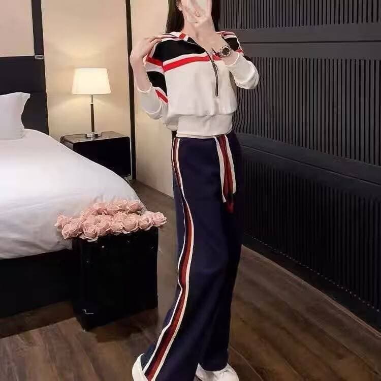 Women's Clothing Casual Sports Suit For Women Spring And Autumn New Small Long Sleeved Hooded Sweatshirt High Waist Wide Leg Pants Two Piece Suit