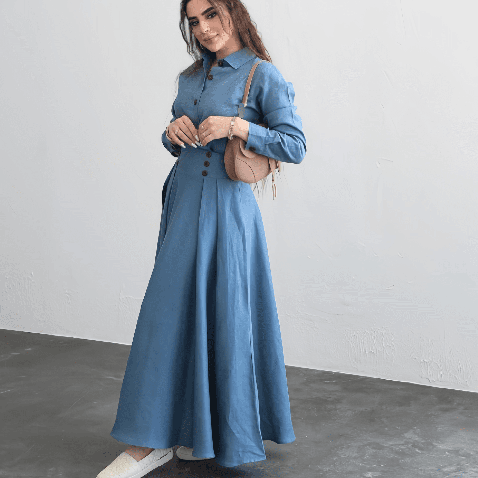 Women's Clothing Autumn New Linen Fashion Solid Color Loose Long Sleeved Shirt Skirt Two Piece Suit