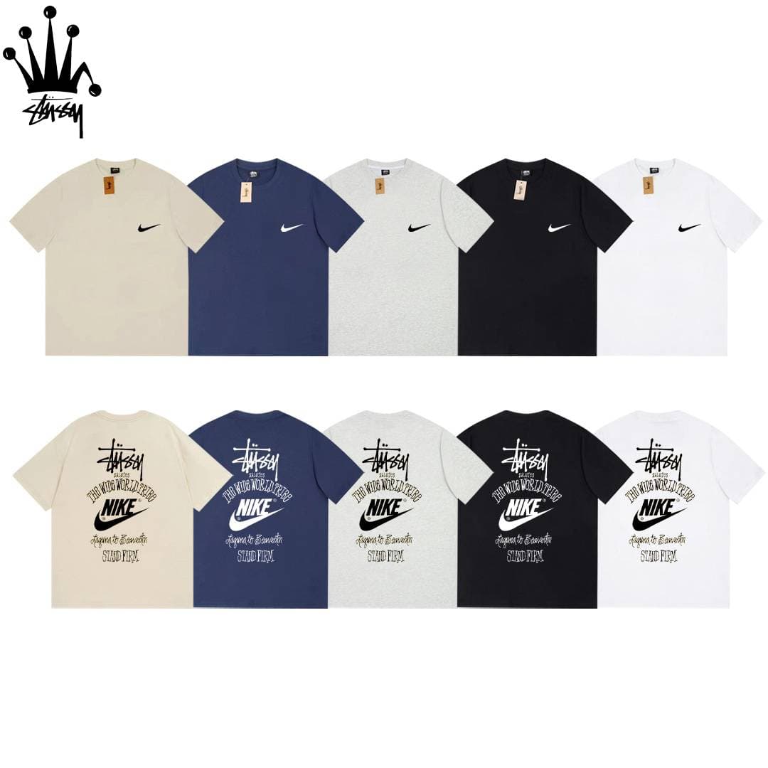 Stussy&Nike Collaboration Cylindrical Short Sleeved T-shirt Made Of Pure Cotton Fabric For Both Men And Women