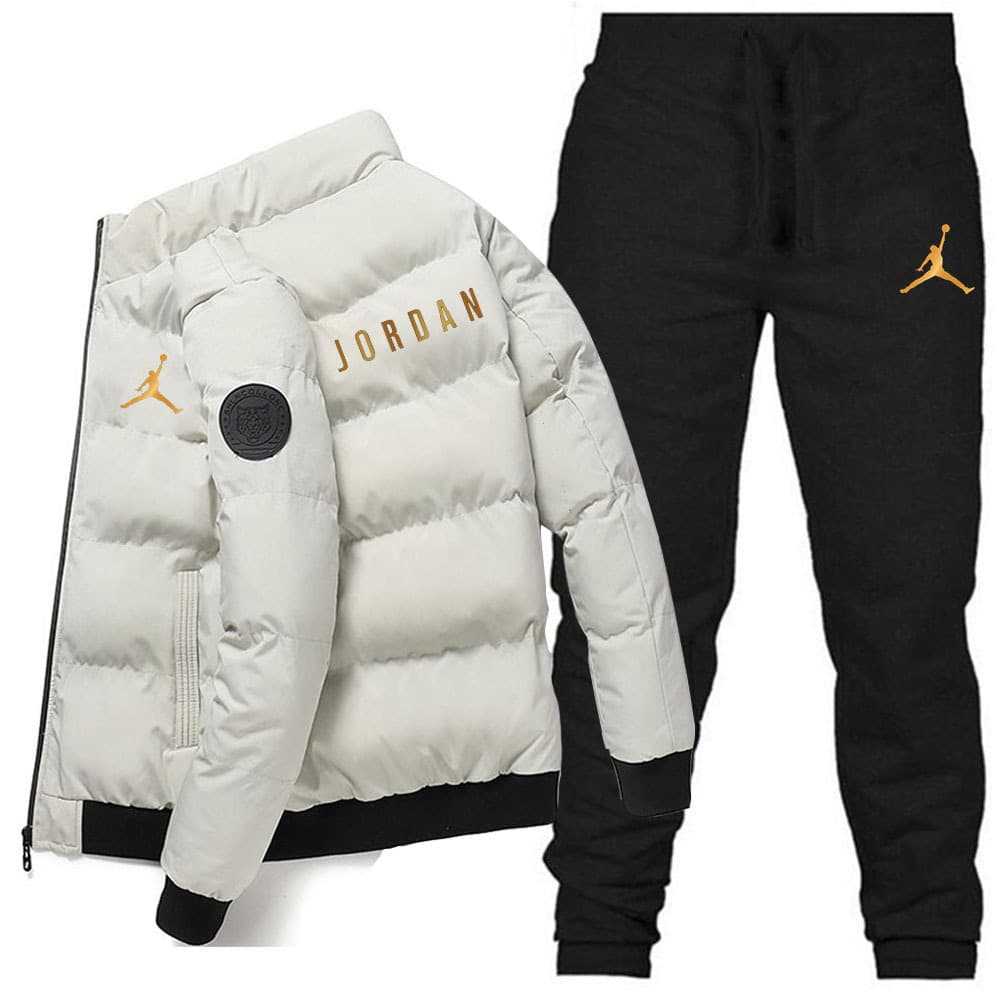 Ensemble veste en coton à col montant pour hommes + pantalon long, veste d'hiver en coton chaud épaissi, doudoune, décontracté deux pièces