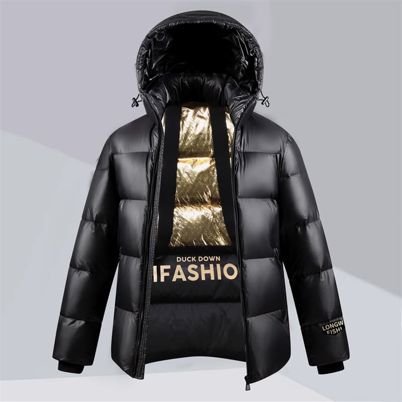 ​​Unisex Metallic Black Short Puffer Jacket - 550fp Duck Down, Windproof & Thermal, Shiny Outer Shell For Winter (S-3xl)​​