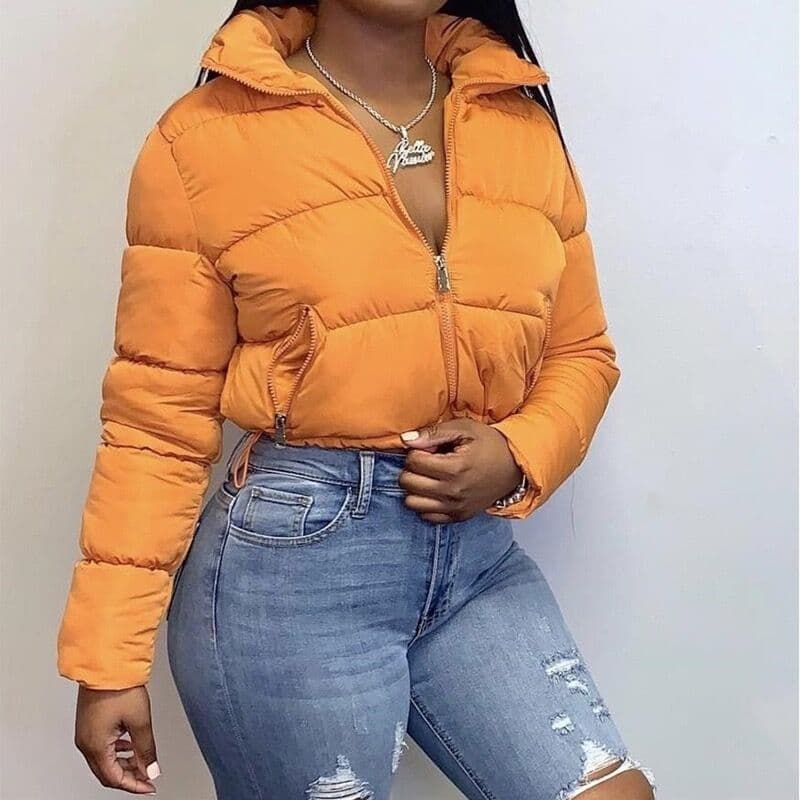 Women's Clothing Solid Color Cotton Clothing Long Sleeved Cardigan Stand Collar Warm Bread Clothing