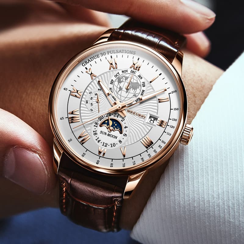 New Three-Eye Calendar Starry Sky Moon Fashion Watch Men's Strap