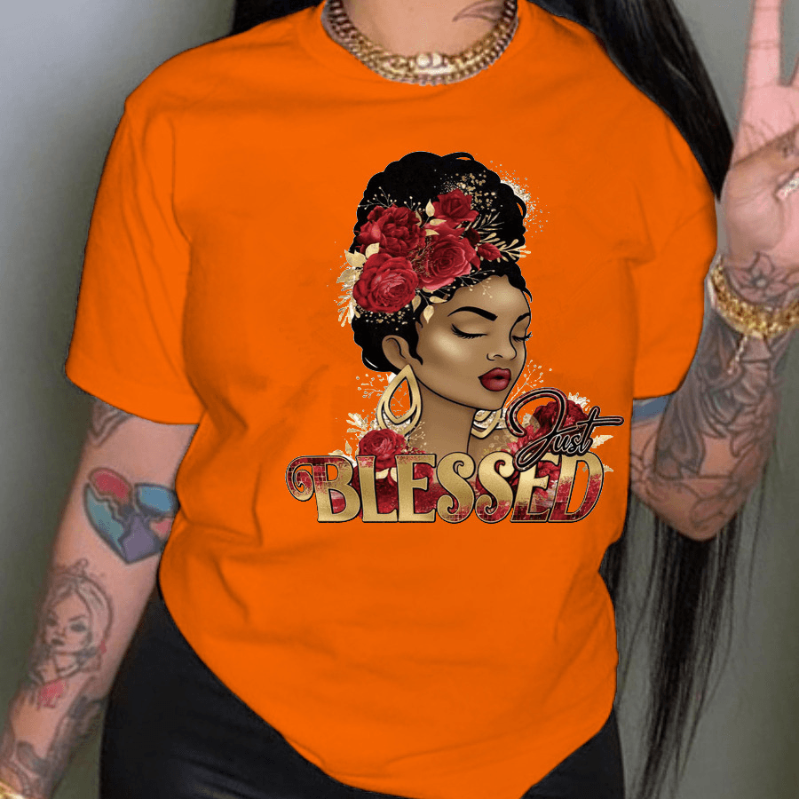 Women's cartoon printed large size round neck loose short-sleeved T-shirt