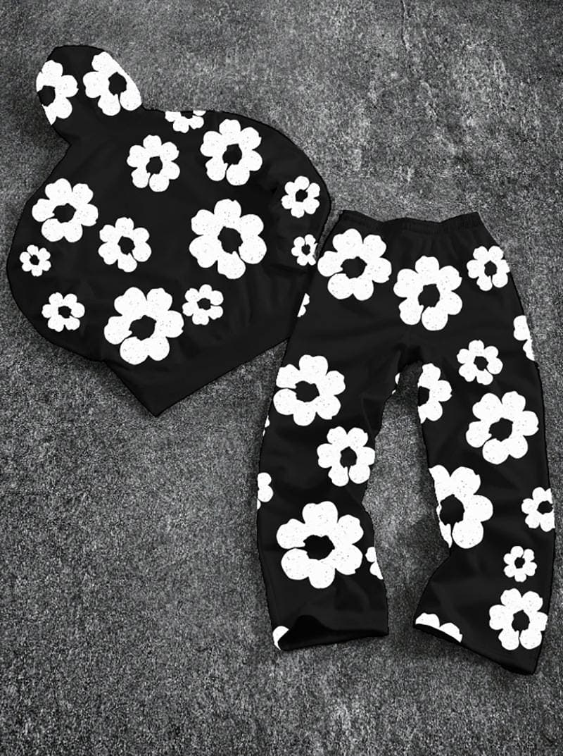Men's Clothing Men's Summer Black And White Floral Print Shorts, Trendy And Stylish Casual Sports Pants, New Arrival For Spring And Summer.