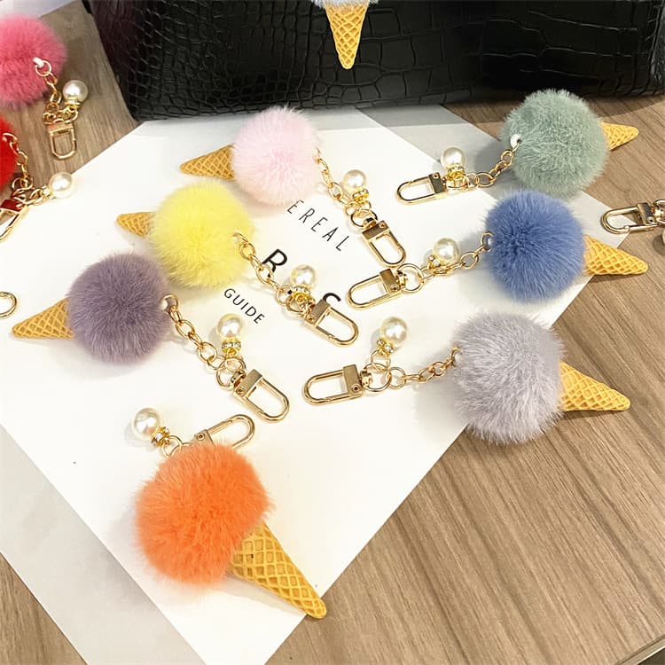 Bag Charm Pearl Ice Cream Keychain Cute Plush Couple Bag Pendant Car Keychain School Bag Pendant Accessories Gift