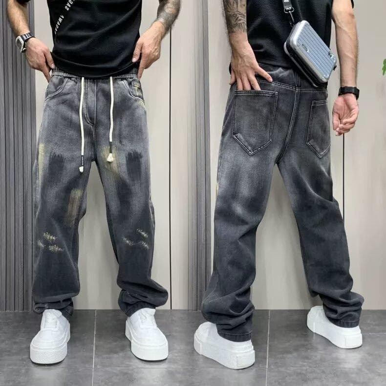 Streetwear Splatter Paint Jeans – Unisex High-Waisted Wide Leg Denim With Graffiti Wash (M-3XL, 90s Hip Hop, Distressed Hem, Vintage Baggy Fit)​