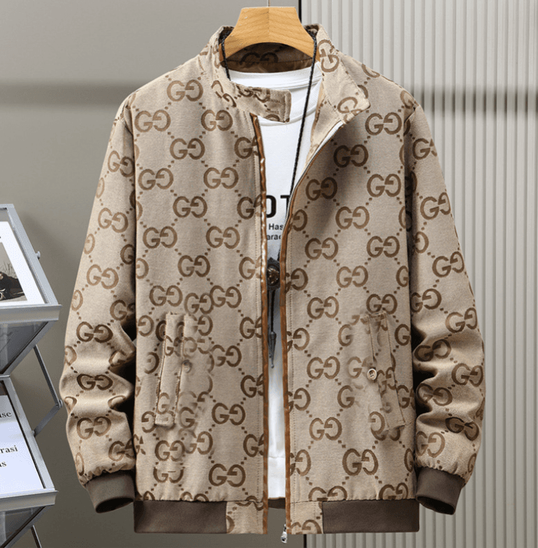 Vêtements pour hommes Mode Hommes Lettre Jacquard Jeunesse Veste Toile Col Montant Manteau Haut