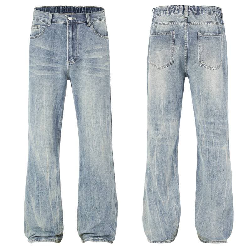 Men's Clothing Washed Jeans Retro Flared Straight Pants