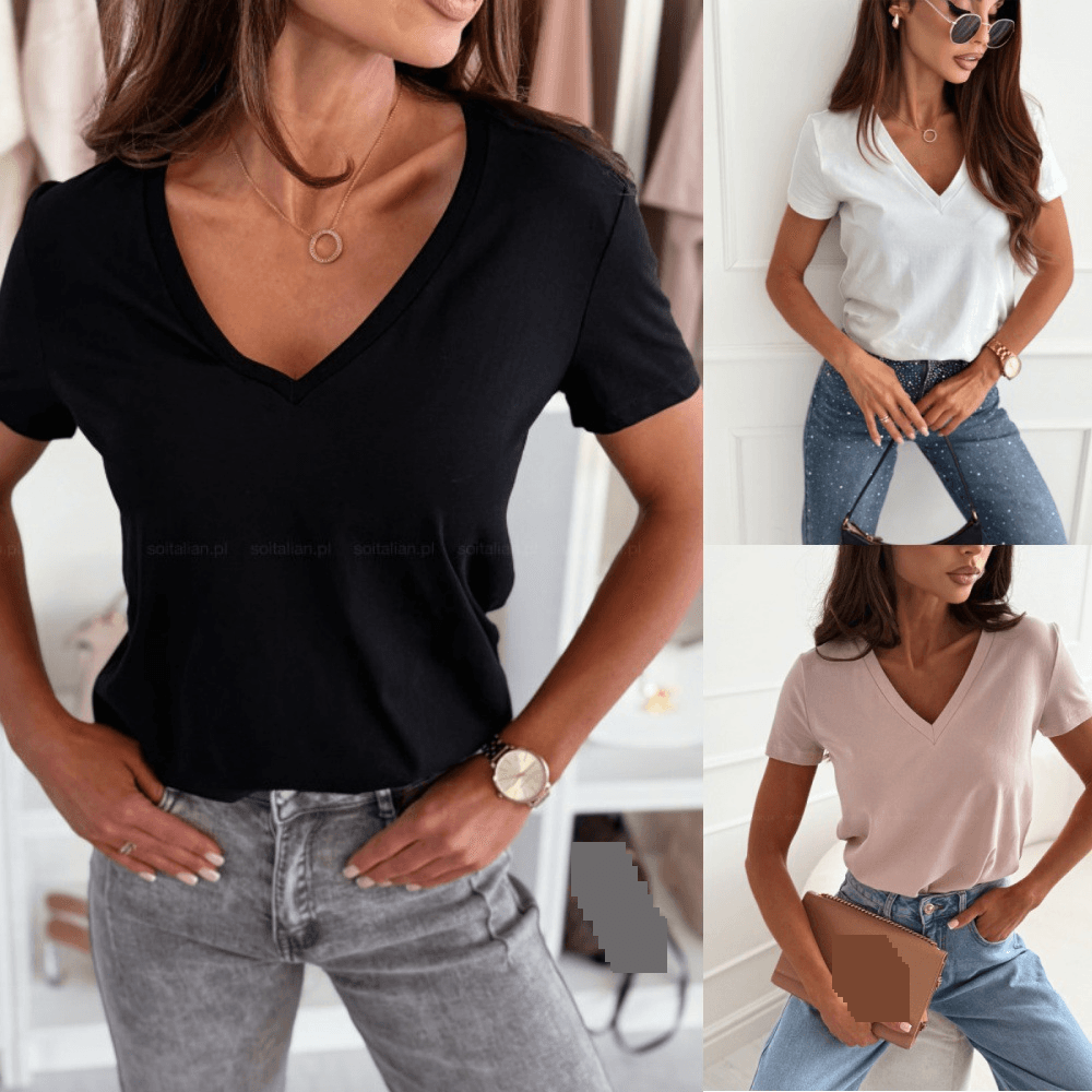 Voghion Women's Slim Fit V-Neck T-Shirt – Breathable Summer Essential In Solid Colors (Black/White/Navy, XS-XL)