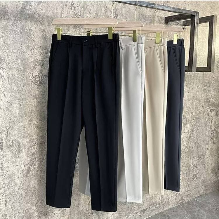 Men's Slim Fit Straight Dress Pants - Wrinkle-Free, Lightweight & Comfortable, Stretch Polyester, Classic Black & Charcoal Grey