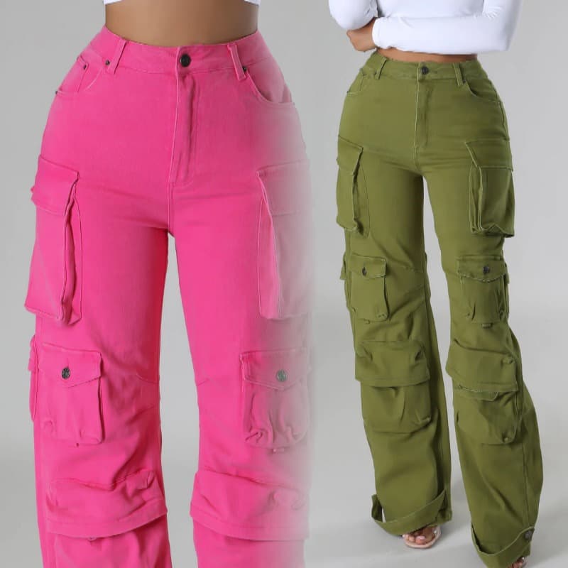 Women's Clothing Candy Colored Multi-bag Pants