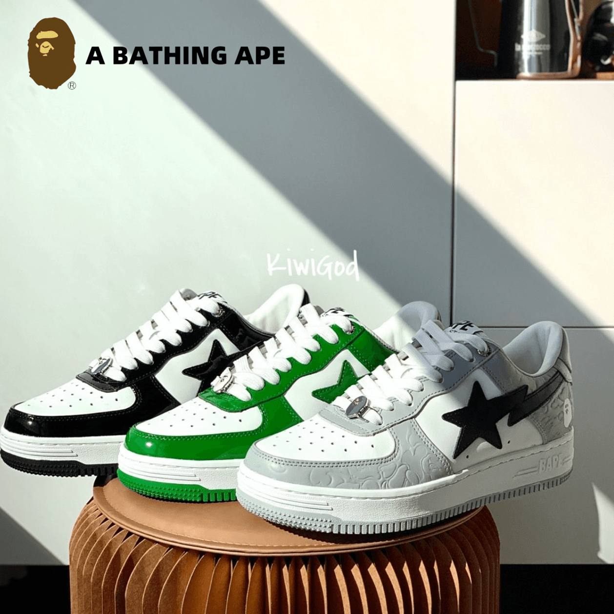 A BATHING-APE Classic Lacquer Leather Double Splicing Trendy Fashion Board Shoes Air Force No.1 Board Shoes Men's And Women's Same Style