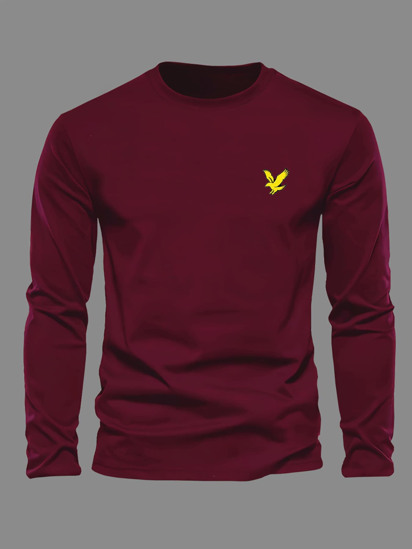 T-shirt à manches longues et col rond imprimé aigle, ample et confortable, en coton, idéal pour le printemps et l'automne.