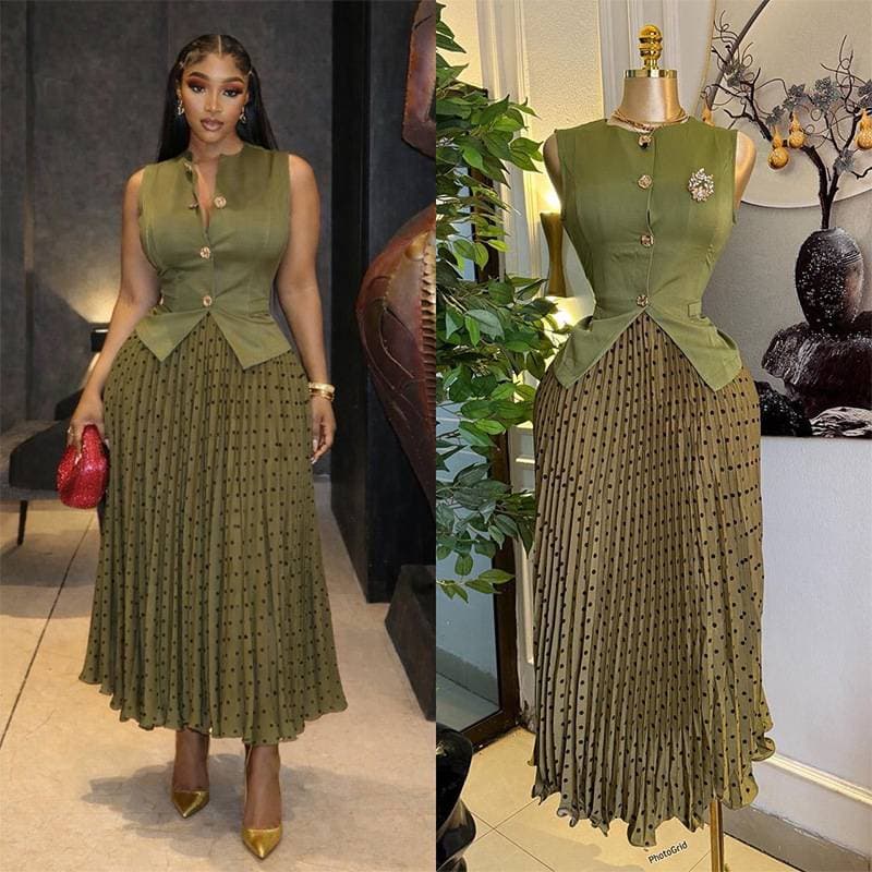 European, American And African Women's Clothing 2026 Summer New Elegant Temperament Sleeveless Vest Pleated Skirt Set