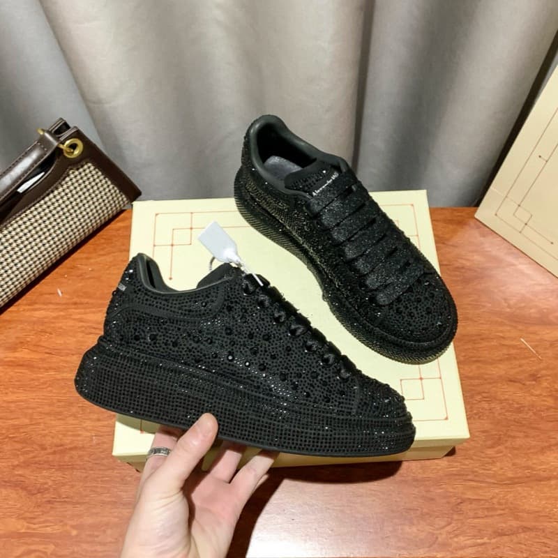 Chaussures à plateforme Graeme en cuir véritable pour couple, unisexe, avec strass incrustés, diamant noir, célébrité, nouveau style