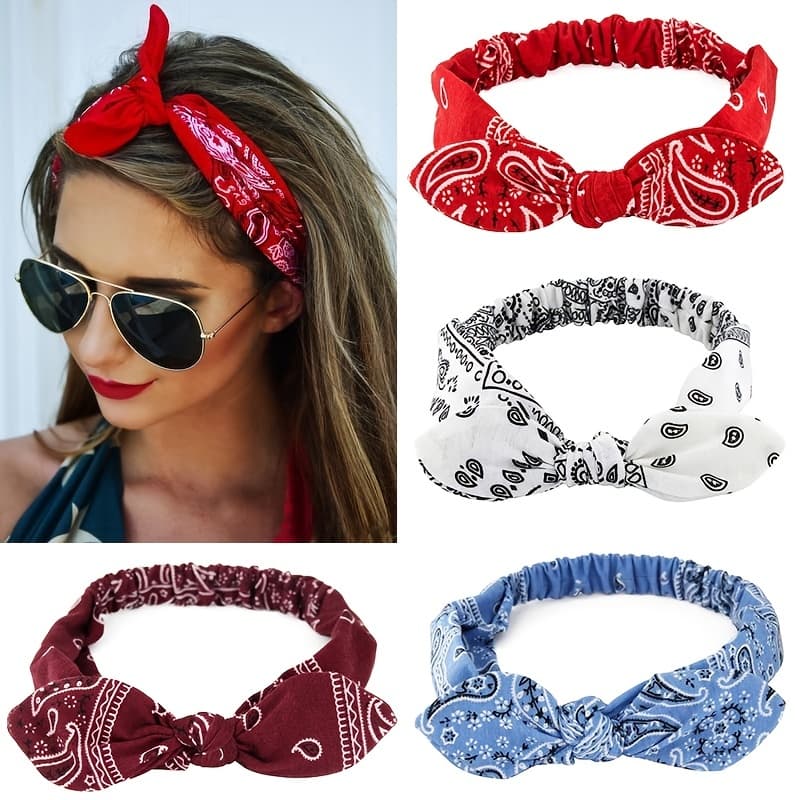 Paisley Print Boho Head Band Soft Headbands Vintage Bowknot Elastic Hair Bands Hair Accessories
