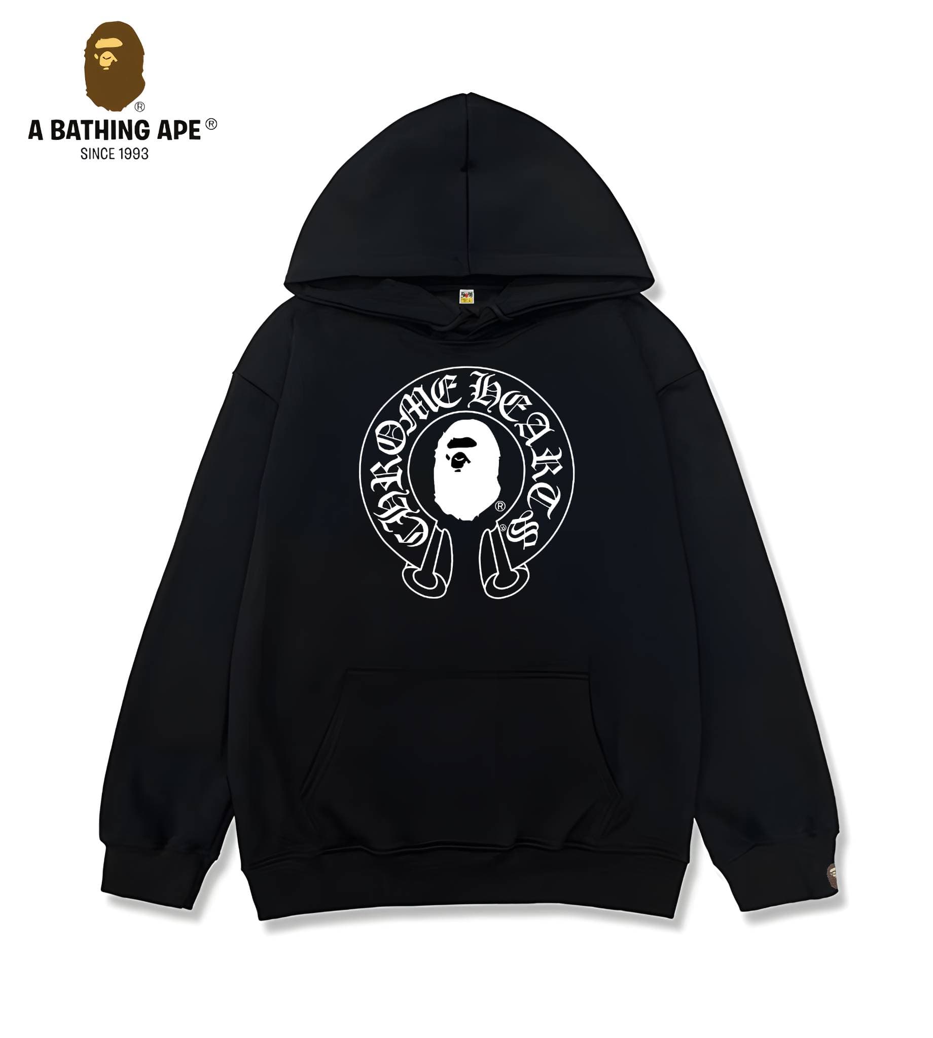 A Bathing APE BAPE-BAPE&Chrome Hearts Co Branded Ape Head Pattern Creative Letter Logo Printed Casual Fashion Hoodie Unisex