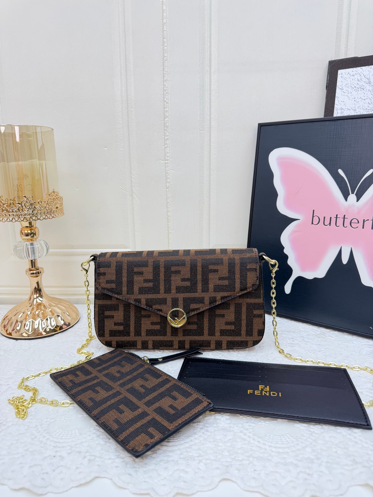 Sac bandoulière 3 en 1 pour femme, monogramme vintage, fermeture à rabat enveloppe avec chaîne amovible, porte-cartes et porte-monnaie détachable