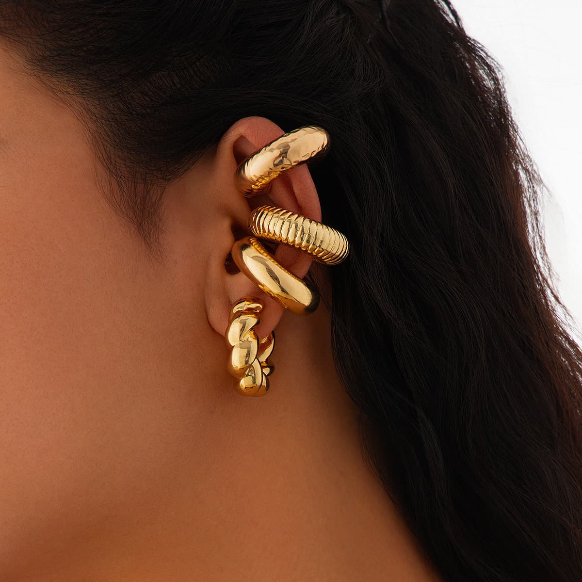 Women Earrings Gold Earrings Jewelry Fashion Sense Non-Pierced Light Luxury Pearl 3-Piece Set CCB Earrings