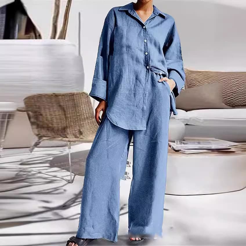 Women's Fashion Nine-minute Sleeve Shirt Loose Pants Two Sets
