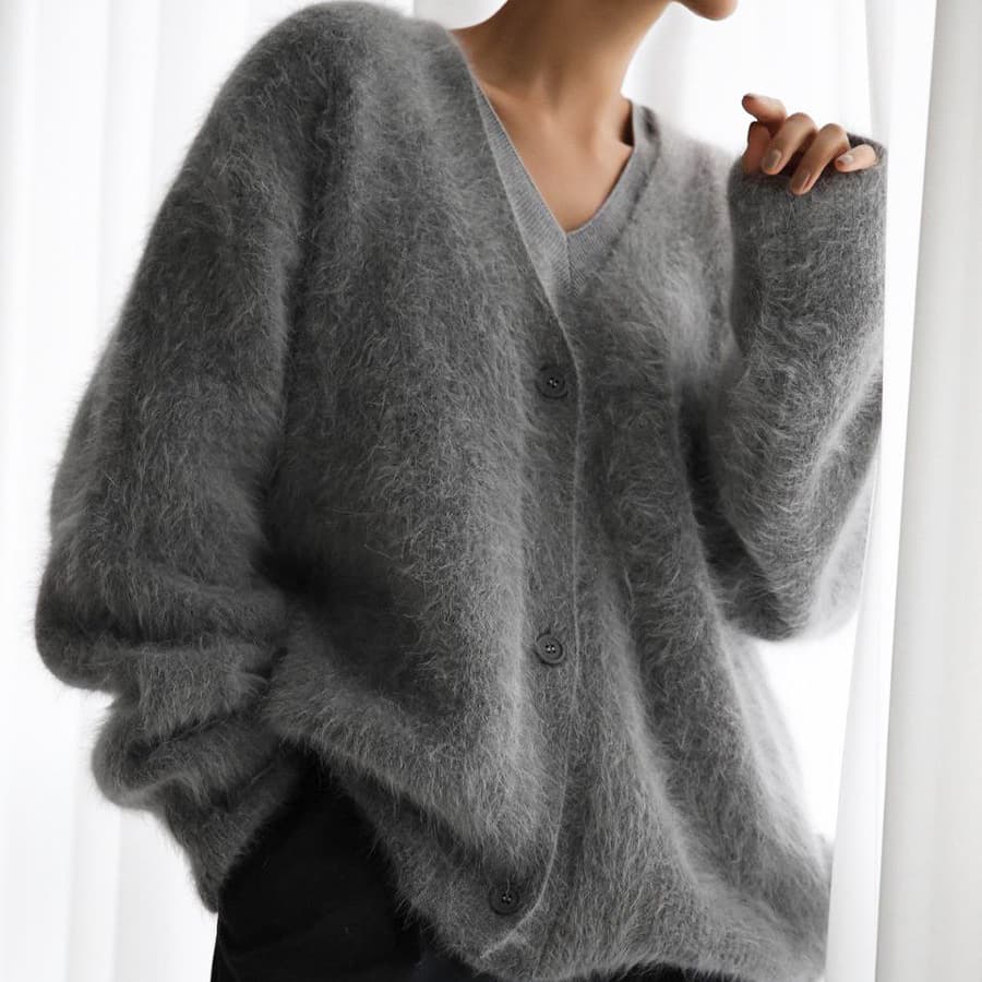 Women's Clothing Mink V neck knitted sweater autumn and winter new loose solid color cardigan female coat