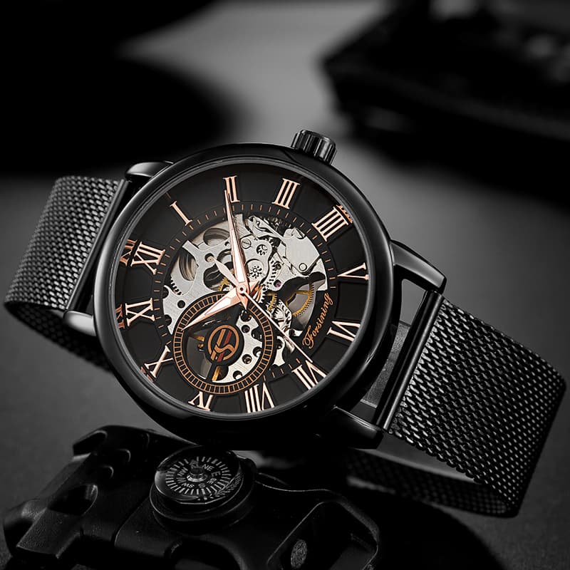 Classic replica Mens Student Hollow Mensstainless steel strap Mechanical movement Glow-in-the-dark waterproof Sports Casual Business watch