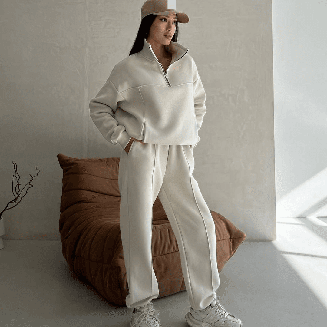 Men's Casual Fashion Hoodie & Jogger Set - Loose Fit Long Sleeve Pullover With Zip Detail & Thickened Polyester Comfort Wear