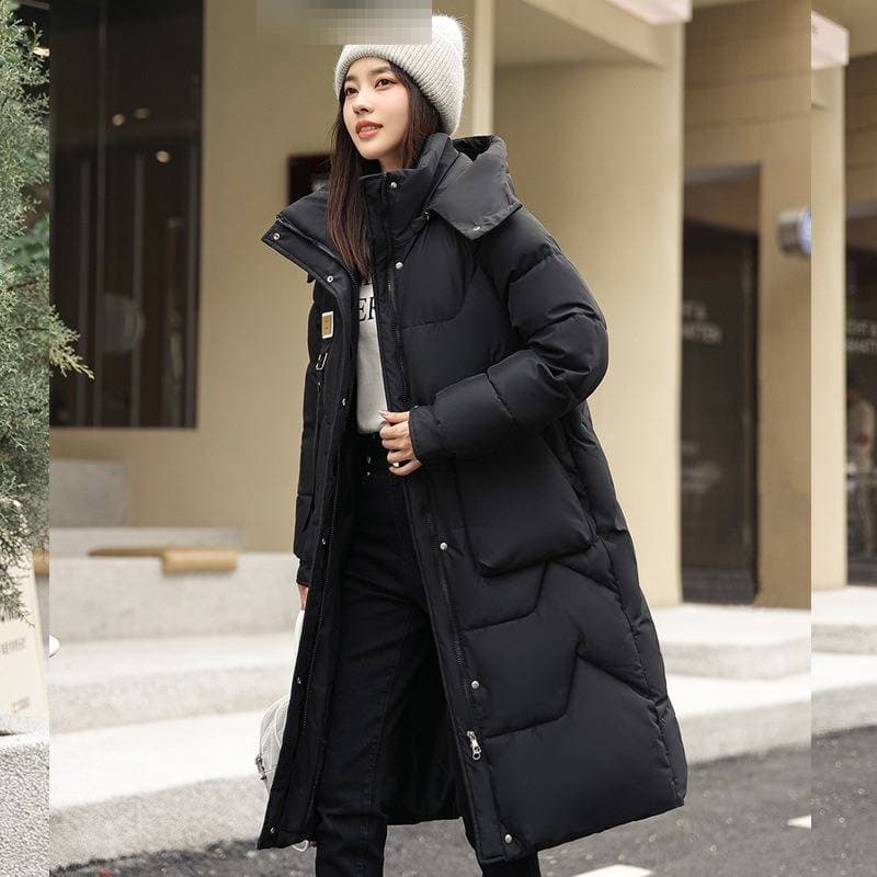 Manteau d'hiver oversize pour femme, mi-long, à capuche et poches latérales