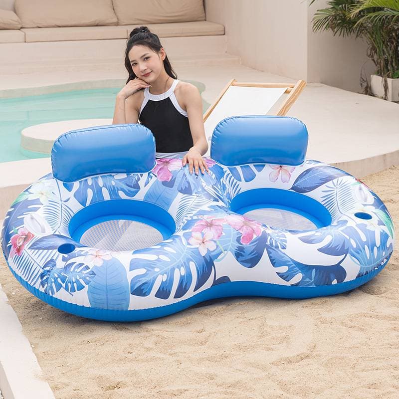 Inflatable Swimming Ring Double Person Floating Seat Pool Adult Ice Slot Backrest Float Bed Mesh Cover Water Sports Equipment