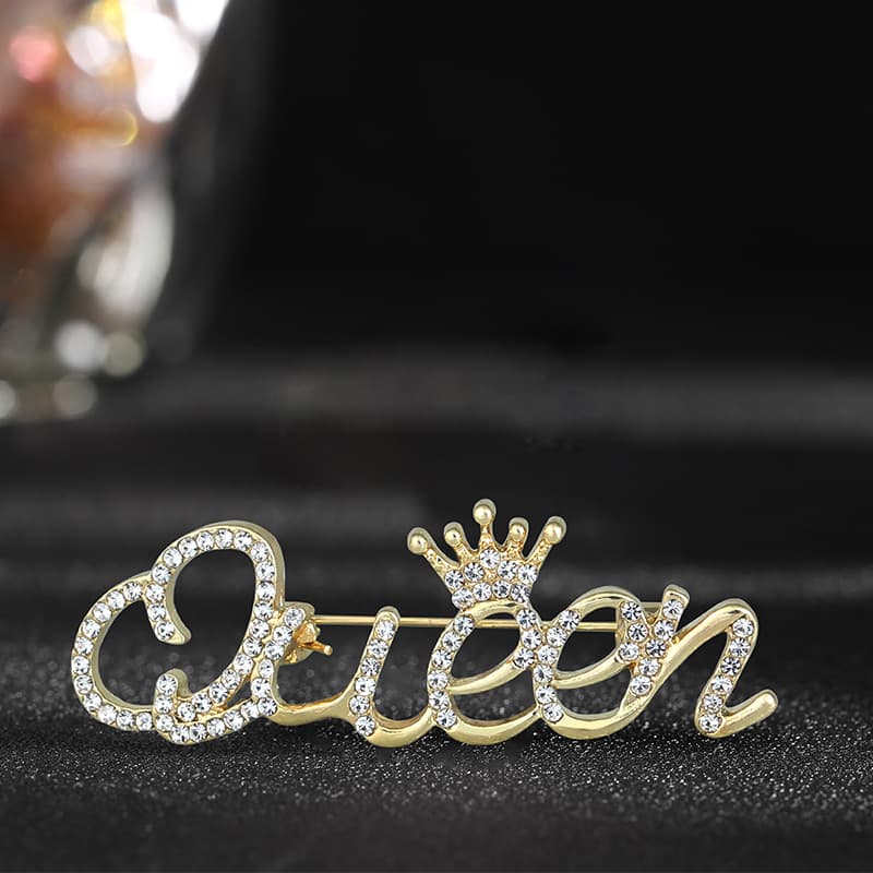 crown English letter brooch female simple corsage pin suit fixed anti exposure clothing accessories collar pin